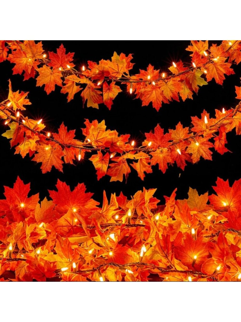 9FT Lighted Fall Garland with 50 Orange Bulbs - Indoor/Outdoor Autumn Decor